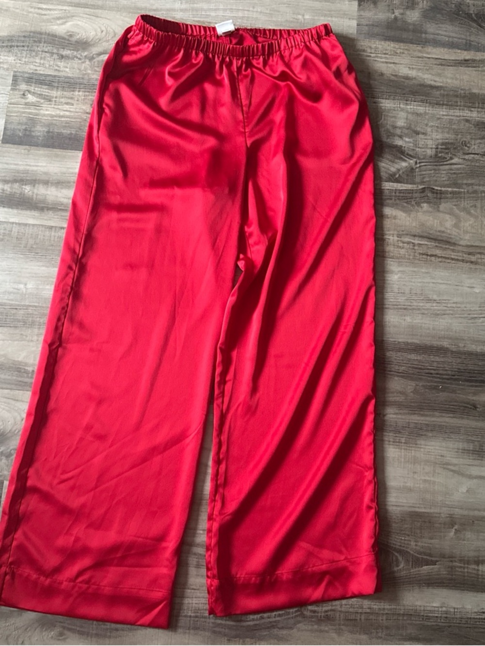 Red Satin Elastic Waist Relaxed Pants